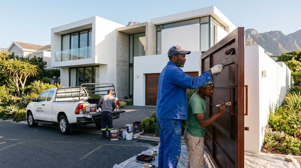 Professional anti-rust coating team applying rust protection to a metal gate in Tamboerskloof